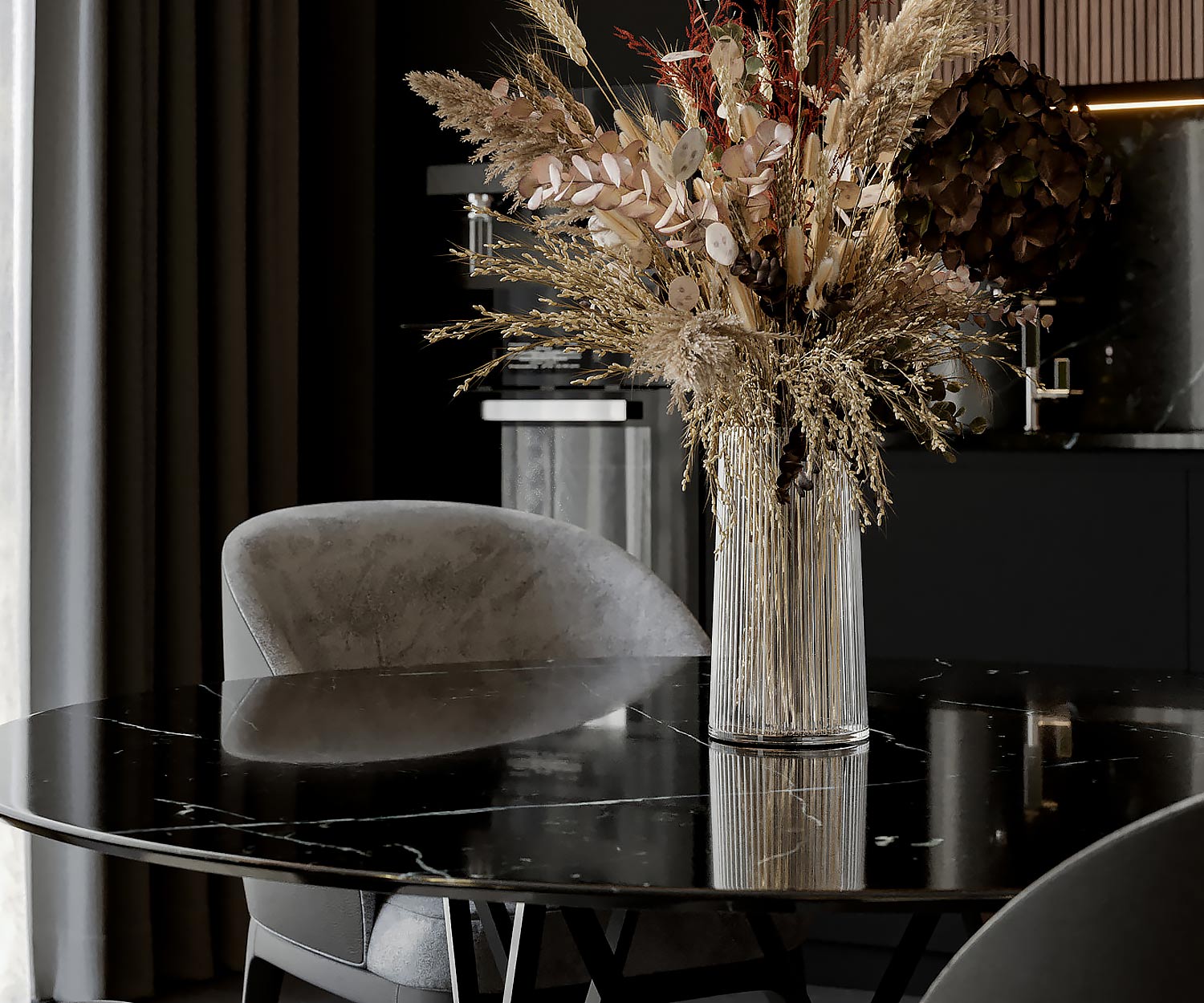 Black Black Marble Table à manger ronde avec chaise en velours Black Black Marble Table à manger ronde avec chaise en velours