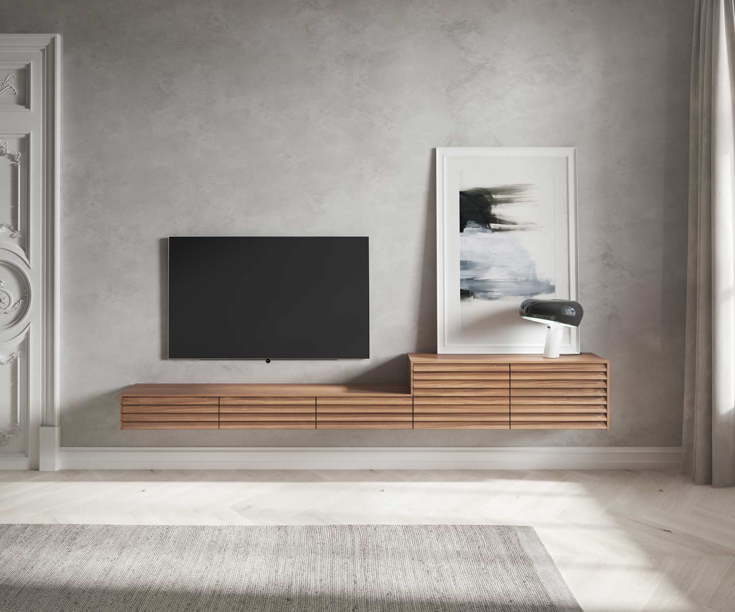 Punt Sussex Design Configurateur Lowboard design suspendu au mur avec TV