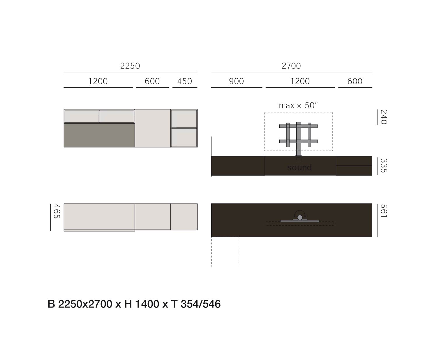 Livitalia Meuble-paroi design C51 Dimensions Esquisse Dimensions Livitalia Meuble-paroi design C51 Dimensions Esquisse Dimensions