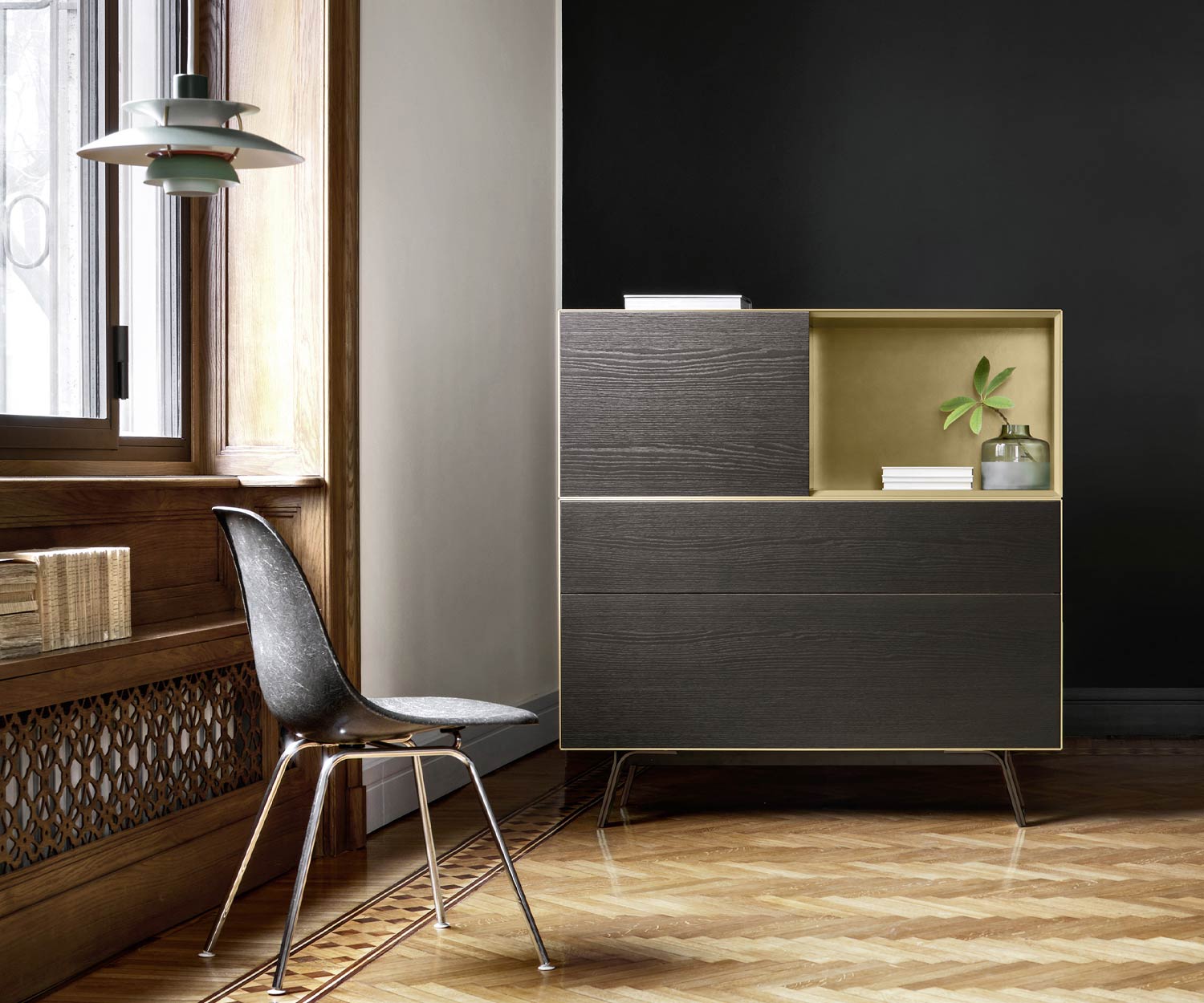 Highboard Minimal design moderne de Livitalia Compartiment ouvert couleur or