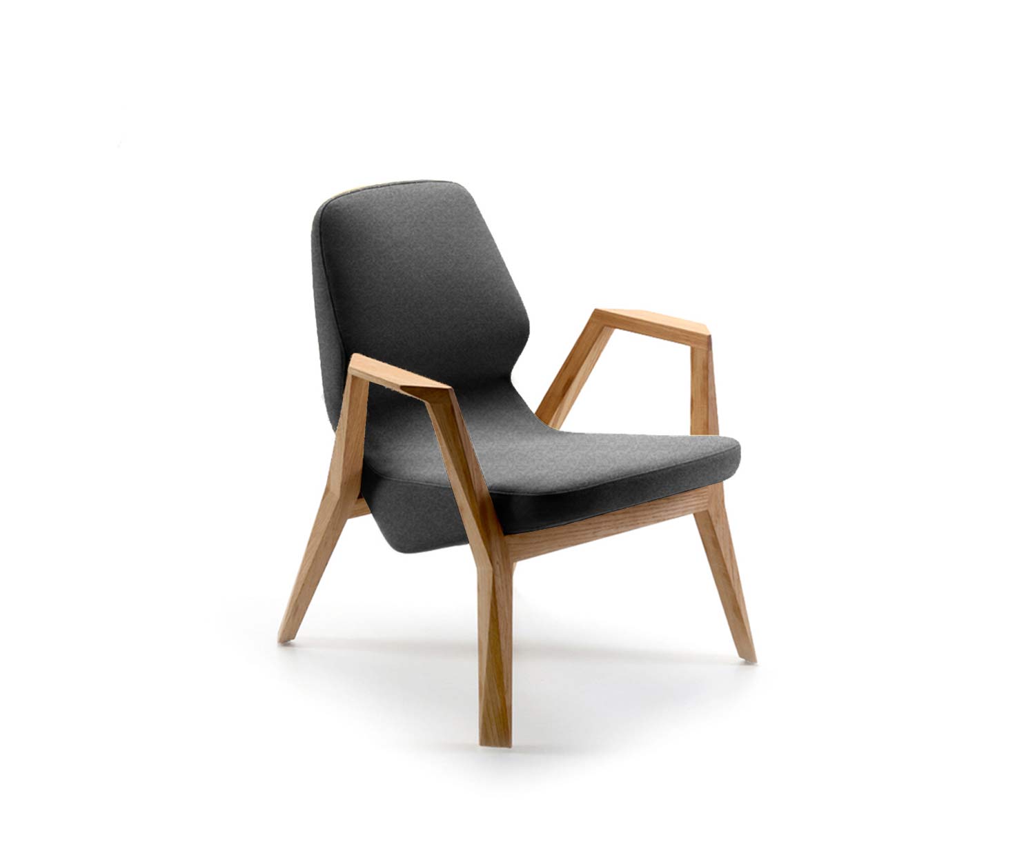 Prostoria Fauteuil design Oblique avec accoudoirs en bois massif gris foncé Prostoria Fauteuil design Oblique avec accoudoirs en bois massif gris foncé
