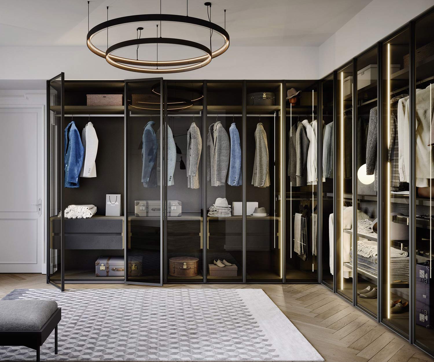Novamobili Armoire Perry portes vitrées avec éclairage Novamobili Armoire Perry portes vitrées avec éclairage