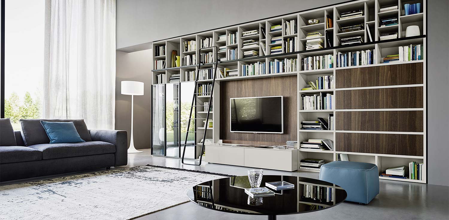 Biblioth&egrave;que avec vitrine en verre