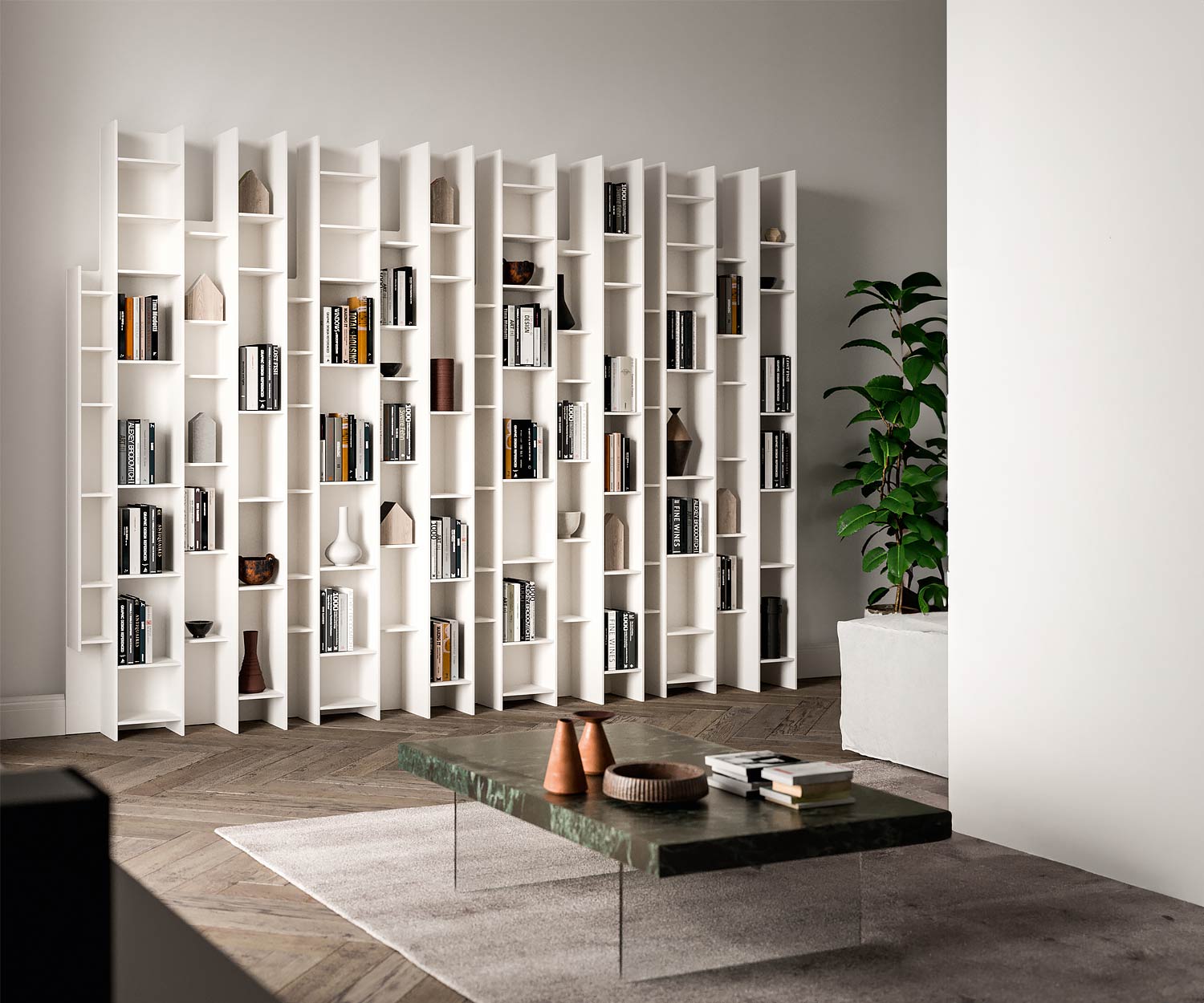 Ozzio Byblos X026 étagère murale design et étroite avec de nombreuses petites étagères emboîtées Ozzio Byblos X026 étagère murale design et étroite avec de nombreuses petites étagères emboîtées