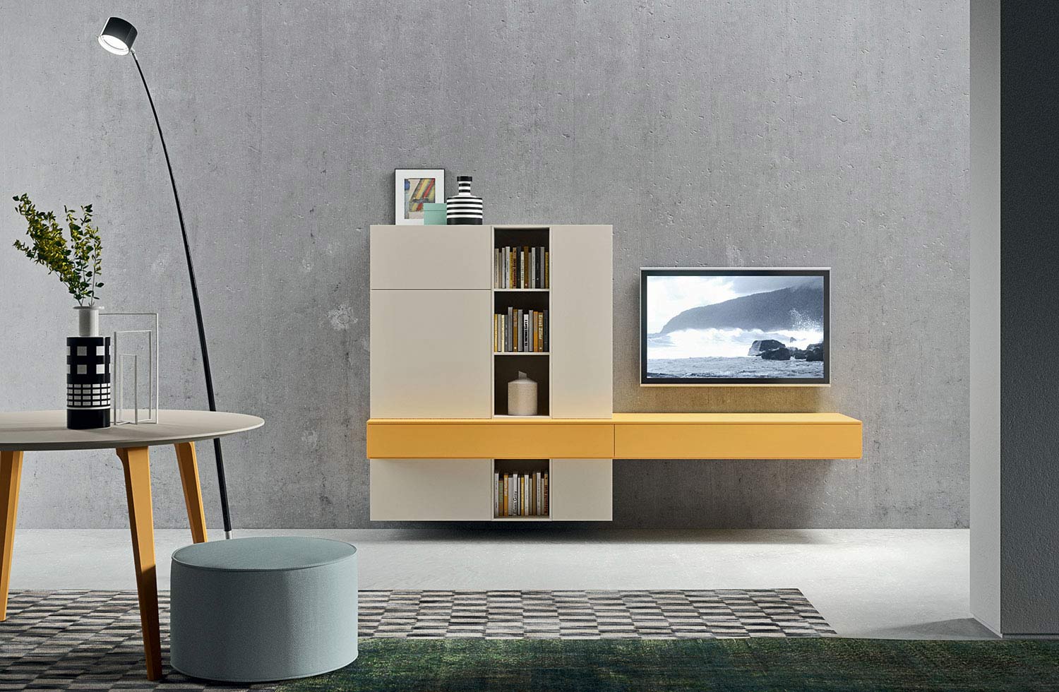 Meuble mural moderne avec point d'attraction (Highlight Ocra)