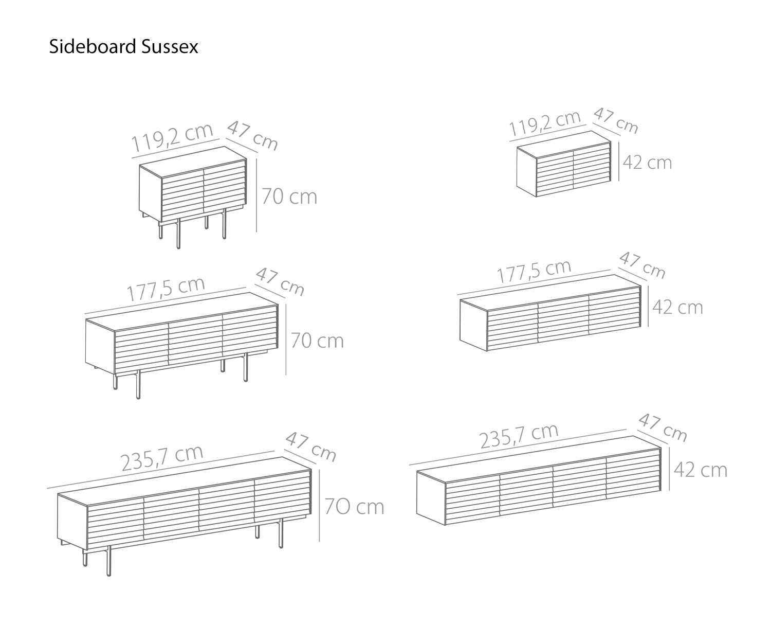 Sideboard design Sussex de Punt Largeur 119 cm 177 cm 235 cm Dimensions de l'esquisse Sideboard design Sussex de Punt Largeur 119 cm 177 cm 235 cm Dimensions de l'esquisse