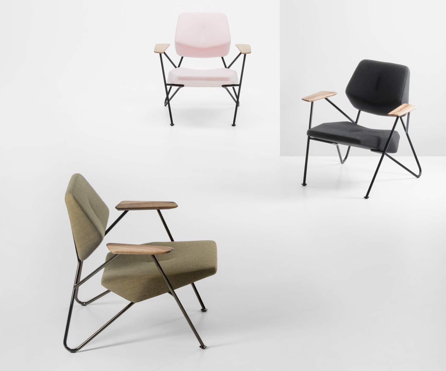 Prostoria Fauteuil design Polygon en vert, rose et gris Prostoria Fauteuil design Polygon en vert, rose et gris