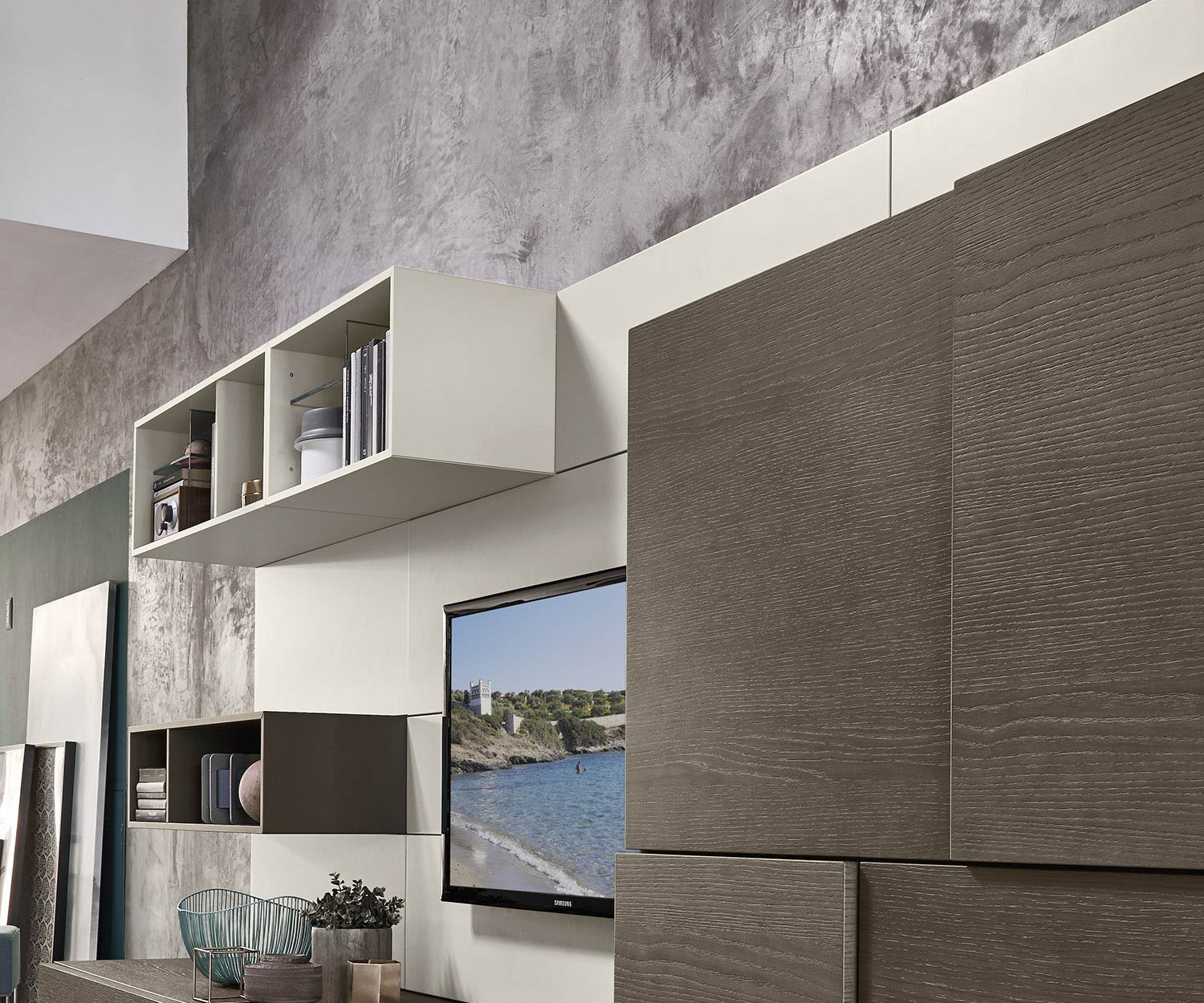 Livitalia Meuble-paroi design C34 de haute qualité en détail lors de la vue du panneau mural