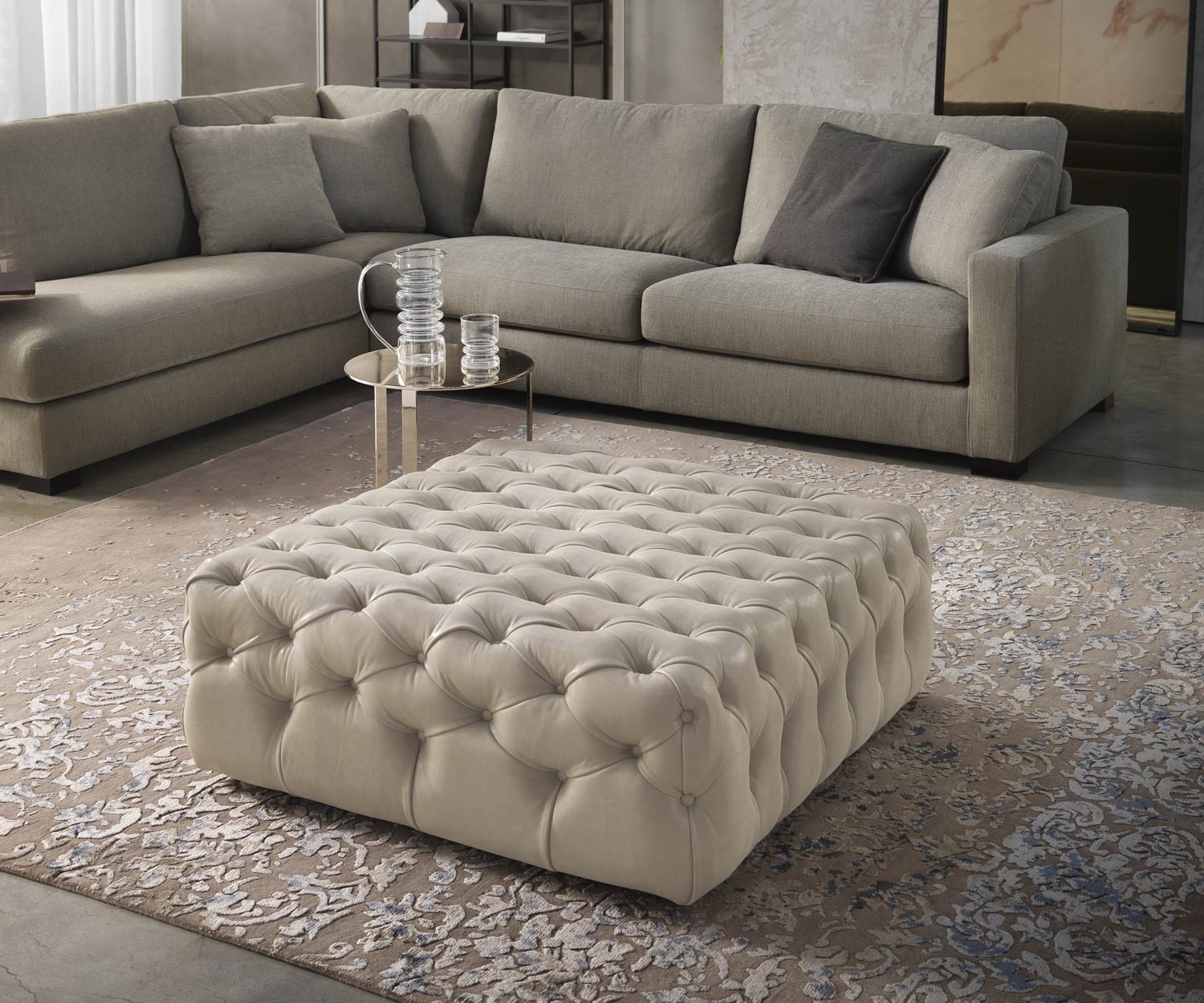 Exclusif Marelli Tabouret design Matisse en cuir crème blanc avec ensemble de canapés