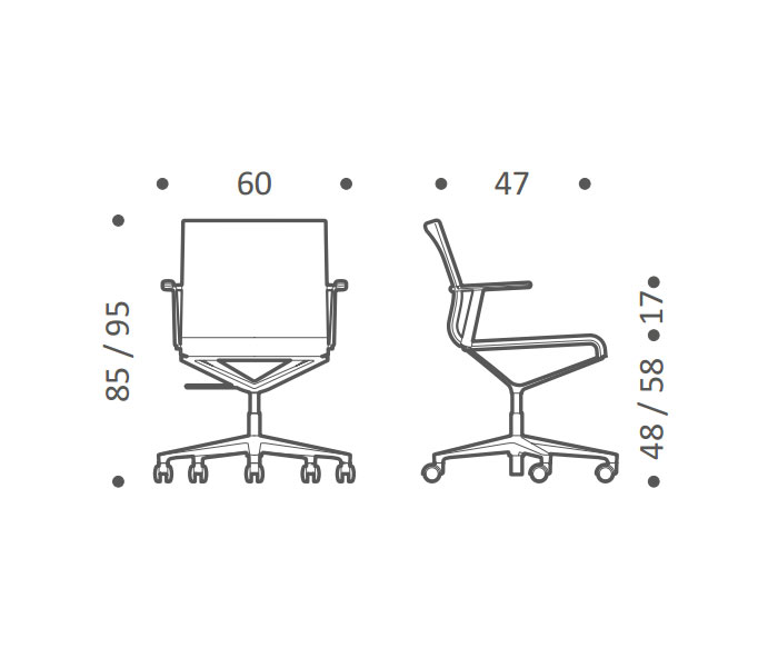 ICF Chaise de bureau design Stick H 37 cm avec roulettes Dimensions ICF Chaise de bureau design Stick H 37 cm avec roulettes Dimensions