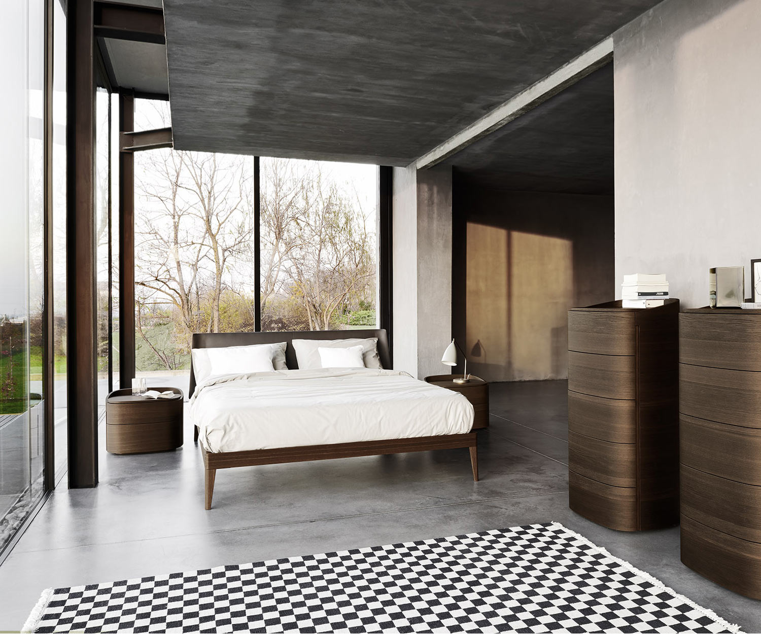 Livitalia Chambre à coucher Table de nuit design Round avec deux tiroirs Livitalia Chambre à coucher Table de nuit design Round avec deux tiroirs