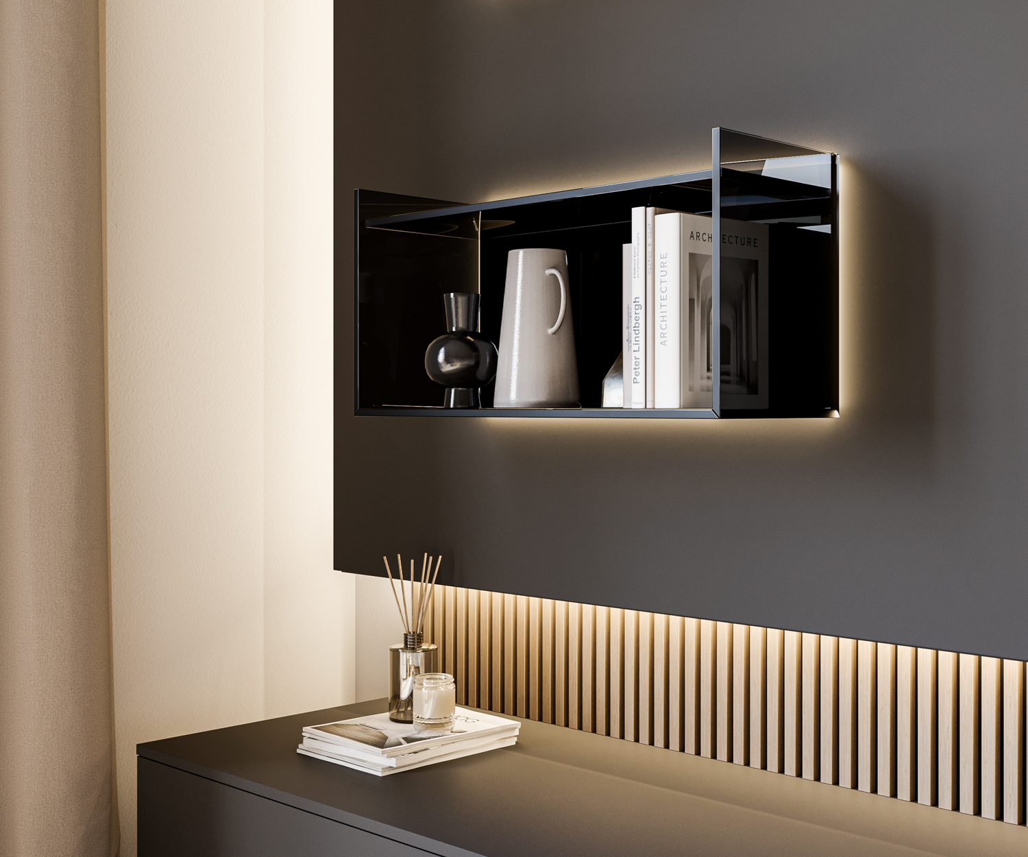 Étagère murale moderne Livitalia Design en verre avec éclairage LED