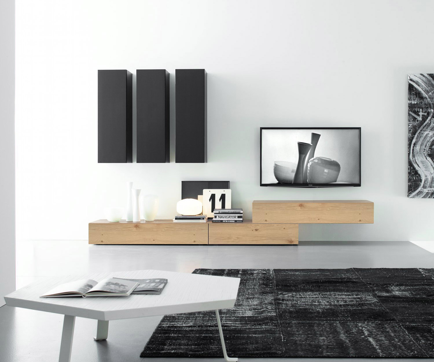 Exclusif Livitalia Meuble-paroi design C14B en plaqué chêne clair