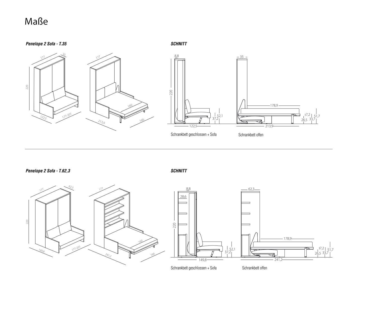 Clei Penelope 2 lit armoire design avec canapé Dimensions Esquisse Clei Penelope 2 lit armoire design avec canapé Dimensions Esquisse