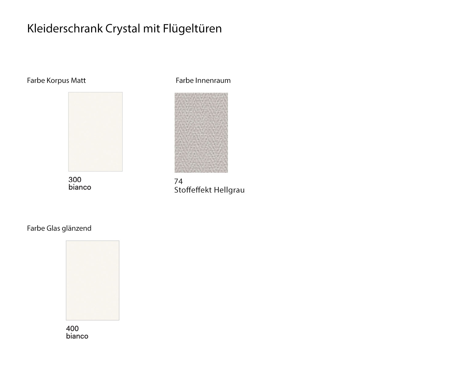 Aperçus des couleurs Novamobili Armoire Crystal avec effet de tissu gris clair Intérieur Aperçus des couleurs Novamobili Armoire Crystal avec effet de tissu gris clair Intérieur