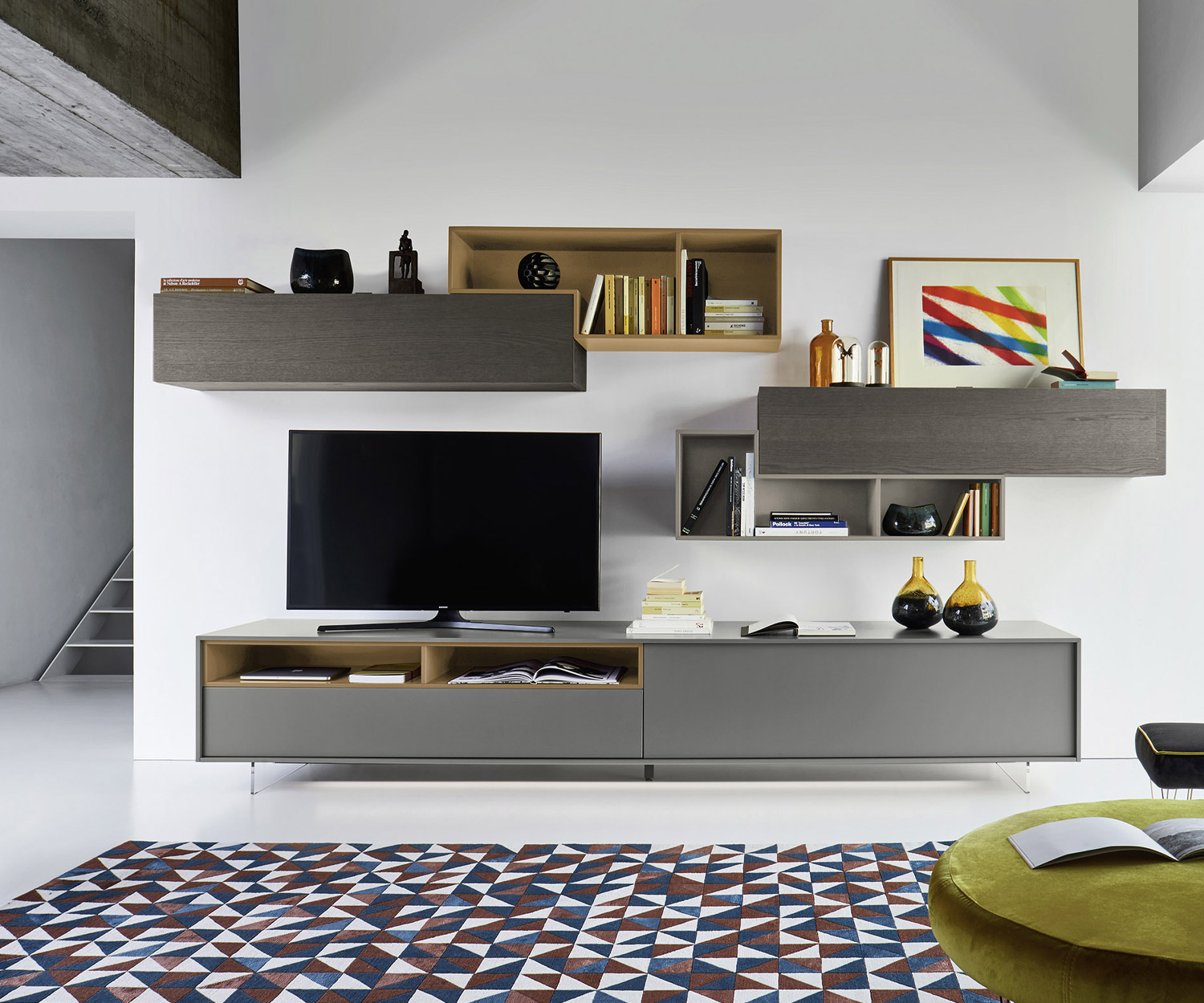 Exclusif Livitalia Meuble-paroi design C21 avec éléments ouverts En gris mat Exclusif Livitalia Meuble-paroi design C21 avec éléments ouverts En gris mat