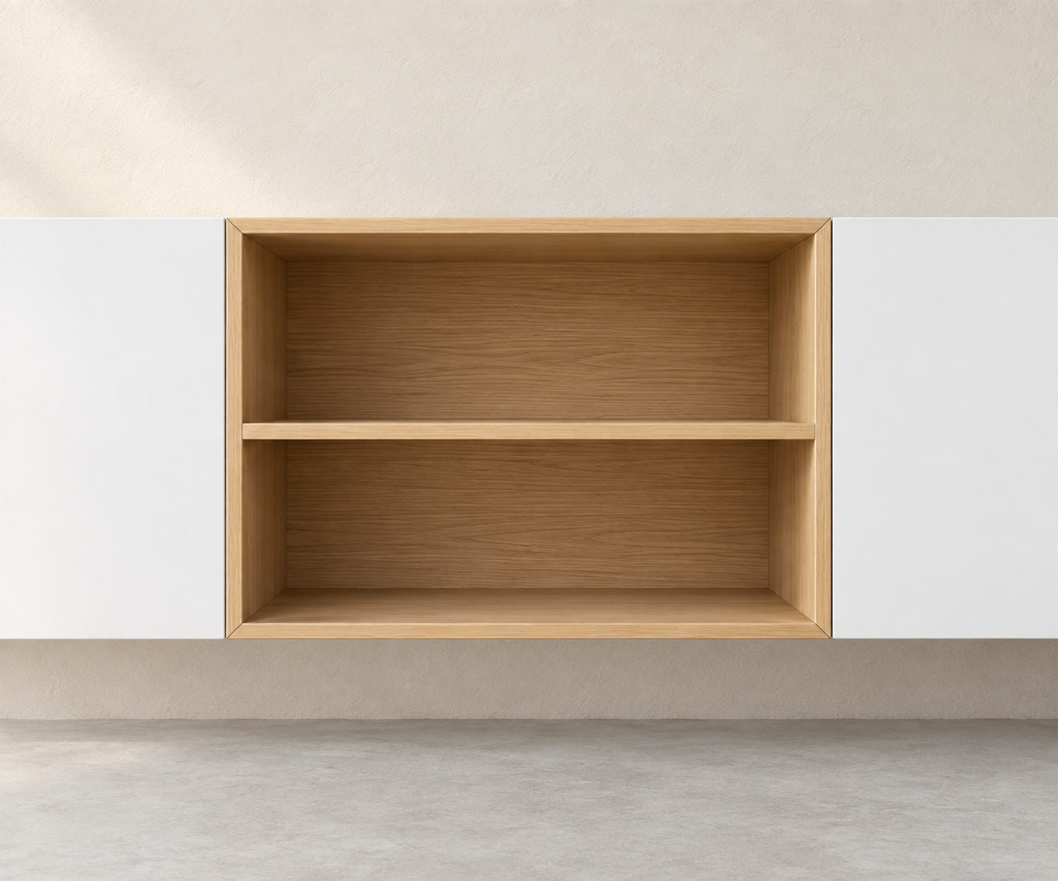 Livitalia Box 18 Buffet suspendu 300 cm – Blanc mat + Chêne clair Livitalia Box 18 Buffet suspendu 300 cm – Blanc mat + Chêne clair