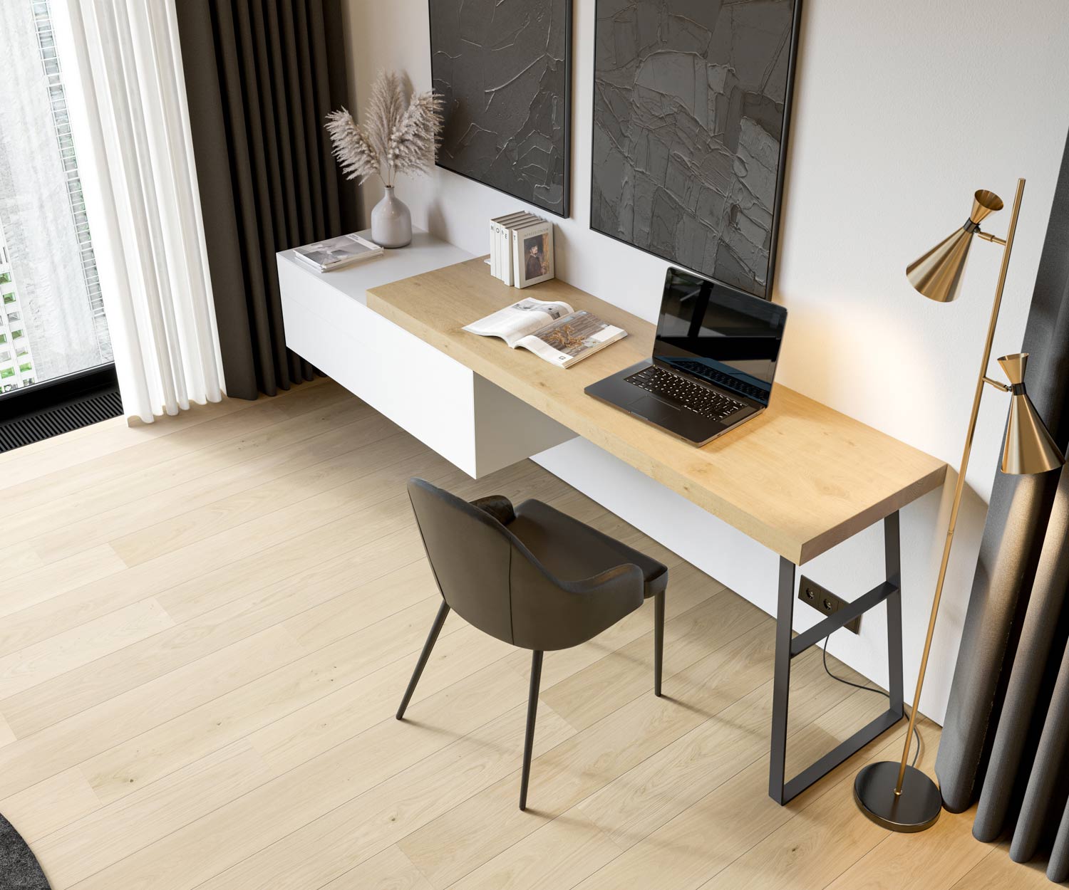 Bureau design pour home office avec commode