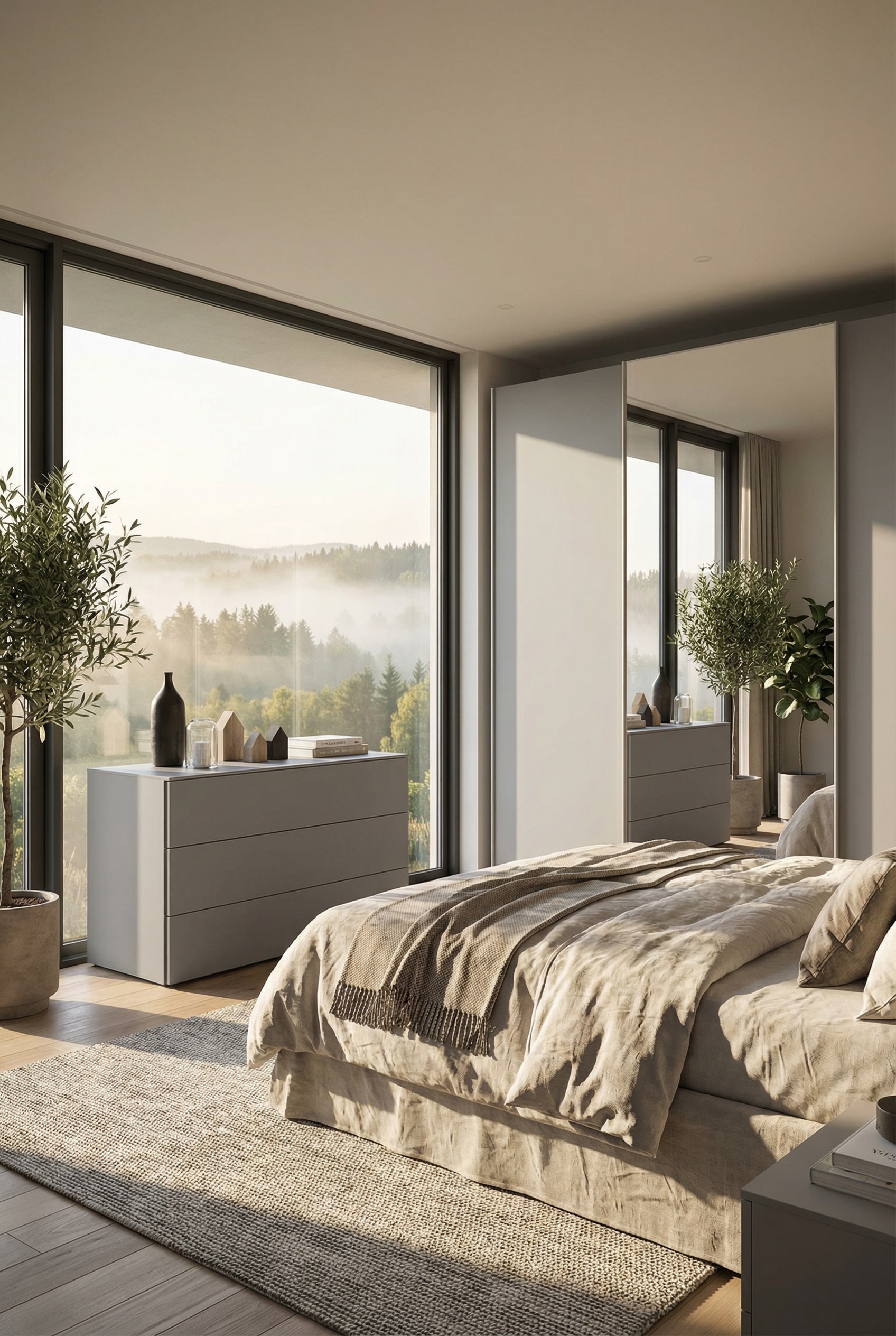 Commode minimaliste Livitalia Atena dans une chambre moderne avec beaucoup de lumi&egrave;re naturelle.