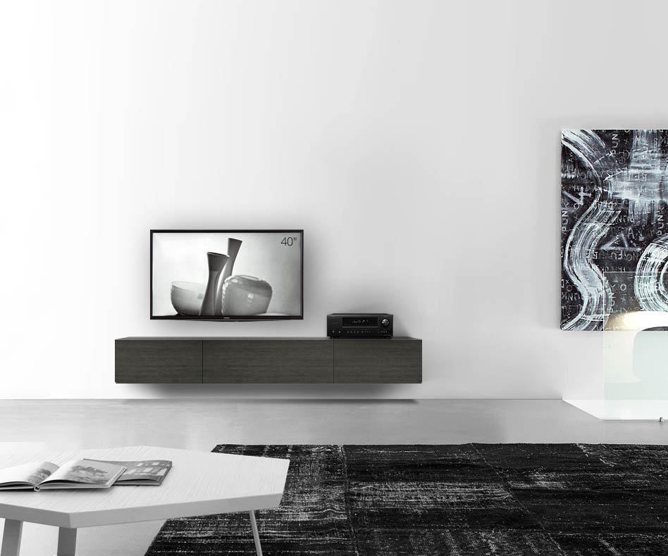 Livitalia Bois Design Lowboard Configurateur mural 210 cm 32 cm 56 cm Chêne gris