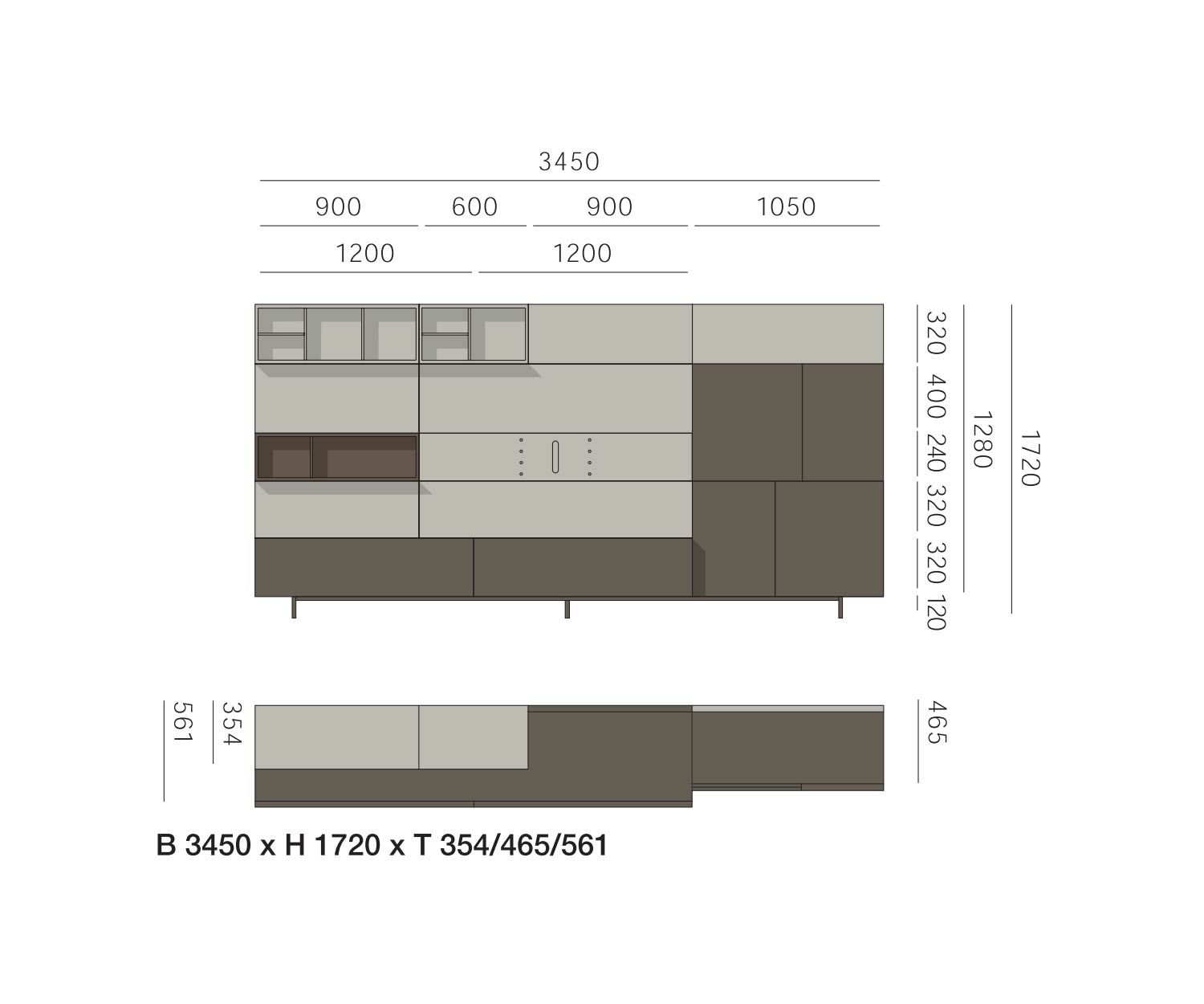 Livitalia Designer Meuble-paroi C34 Dimensions Esquisse Dimensions