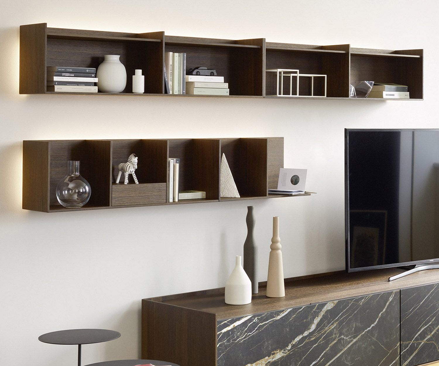 Étagère murale modulaire en bois de Livitalia, finition chêne