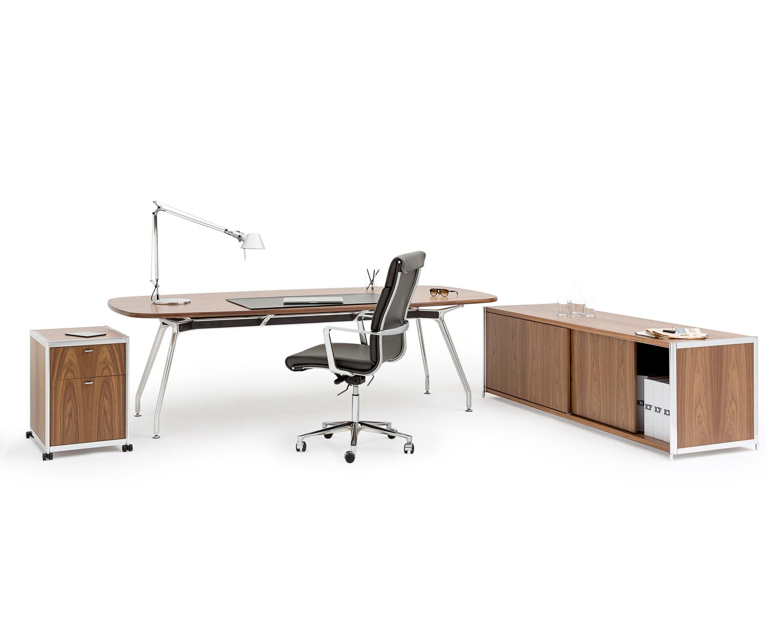 ICF Unitable Manager plateau de table en noyer table de bureau 200x100cm ICF Unitable Manager plateau de table en noyer table de bureau 200x100cm