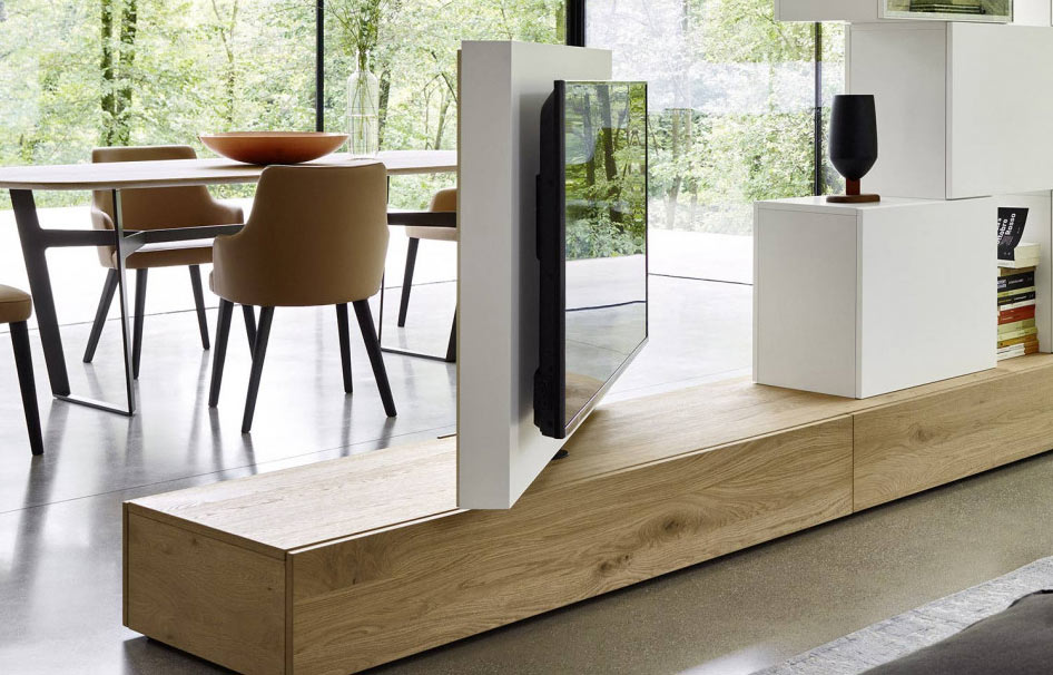 Séparateur de pièce Roto Lowboard avec panneau TV pivotant