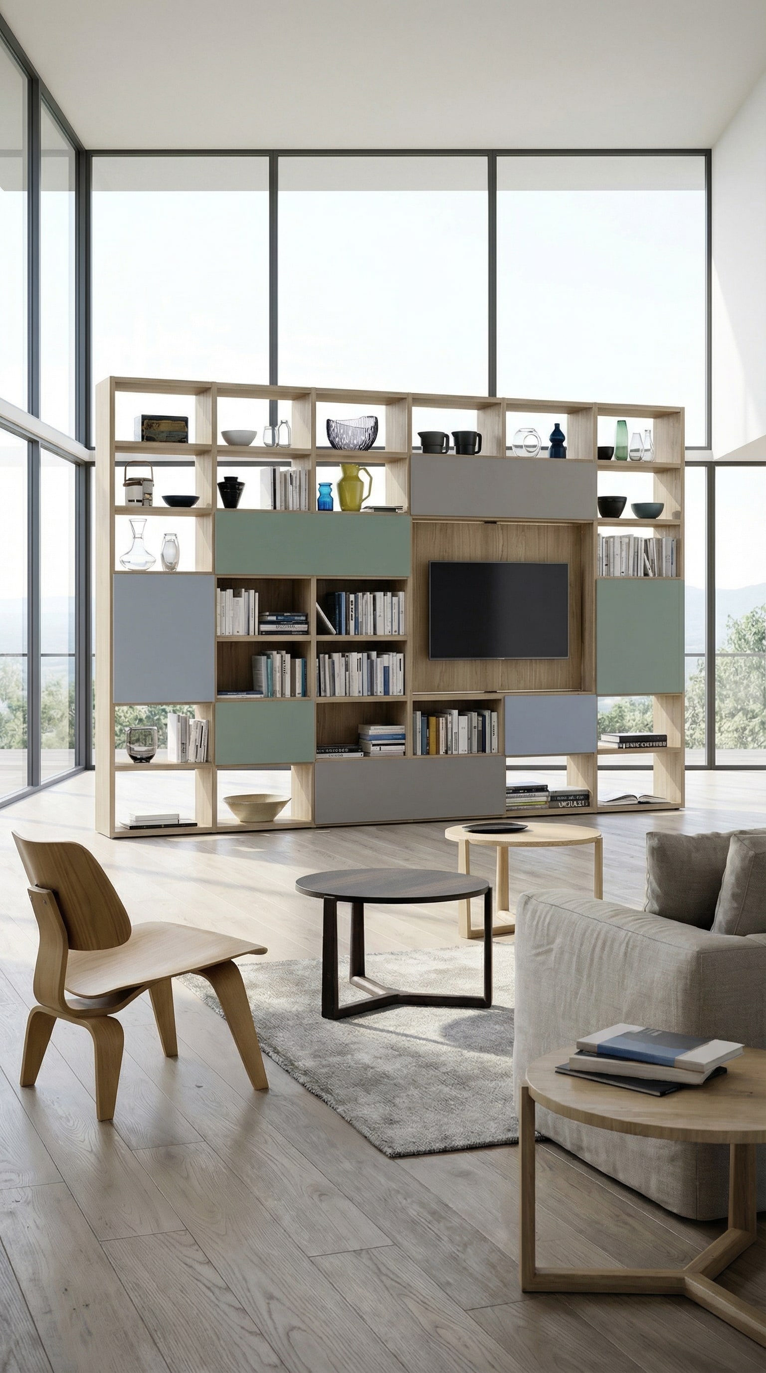 &Eacute;tag&egrave;re modulaire avec TV int&eacute;gr&eacute;e et technologie cach&eacute;e
