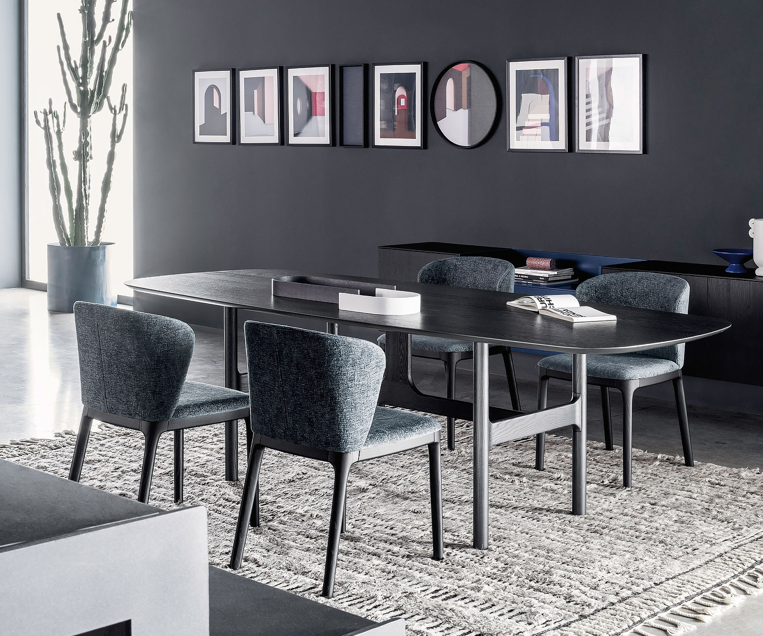 Bleu Novamobili Salle à manger Design chaise Navy en chêne carbone Bleu Novamobili Salle à manger Design chaise Navy en chêne carbone