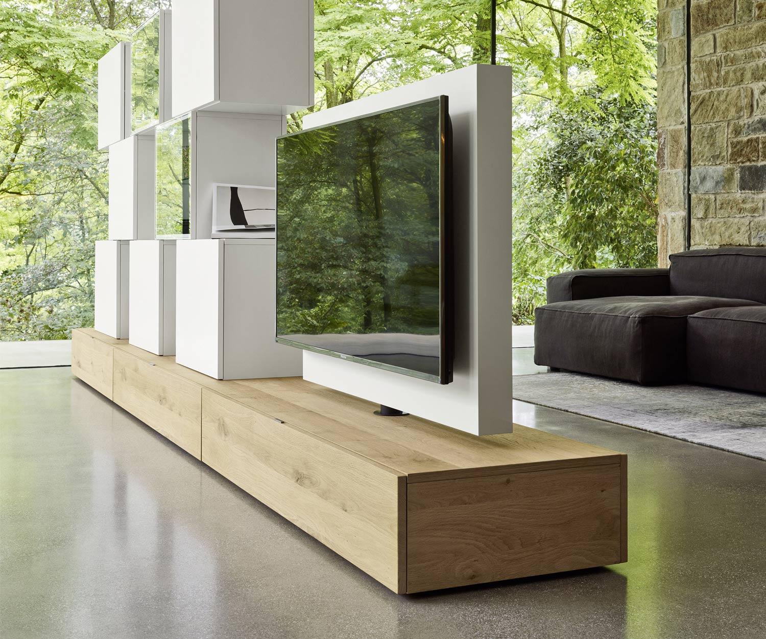 Exclusif Livitalia Roto Design Lowboard Séparation de pièce design avec panneau TV pivotant Exclusif Livitalia Roto Design Lowboard Séparation de pièce design avec panneau TV pivotant