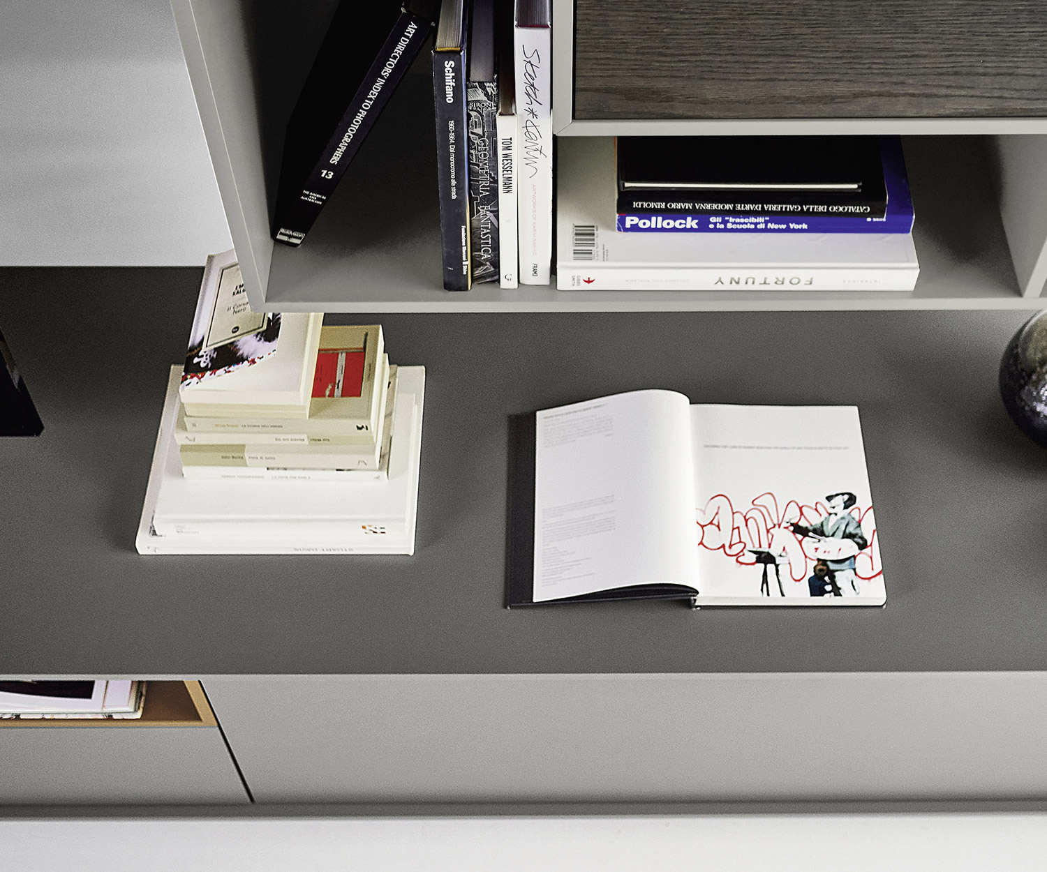 Livitalia Meuble-paroi design C21 de haute qualité en laque grise mate