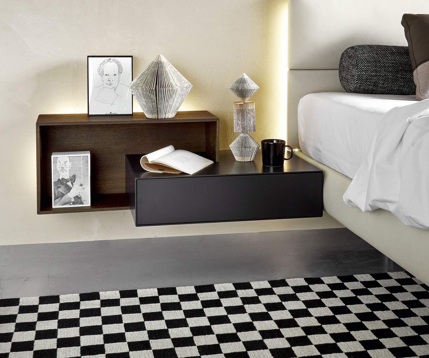 Table de nuit moderne Livitalia Design pour boxspring simple suspendu