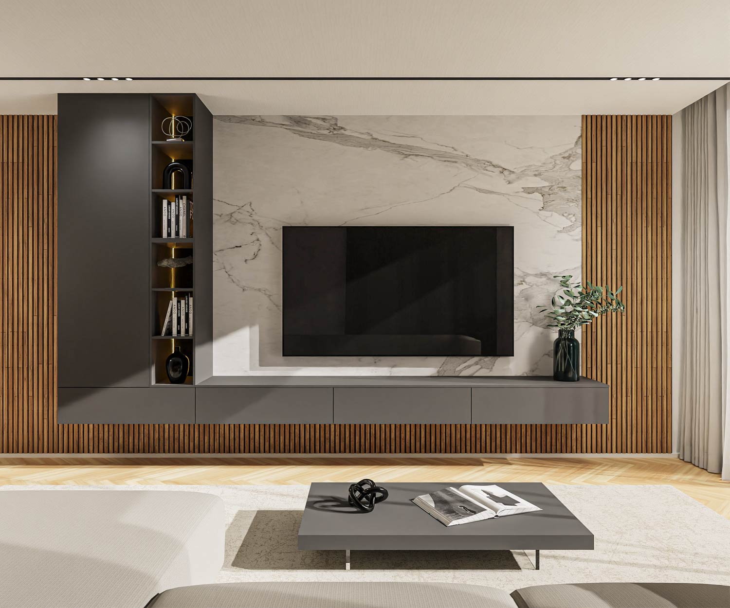 Moderne Wohnwand mit Regal Moderne Wohnwand mit Regal