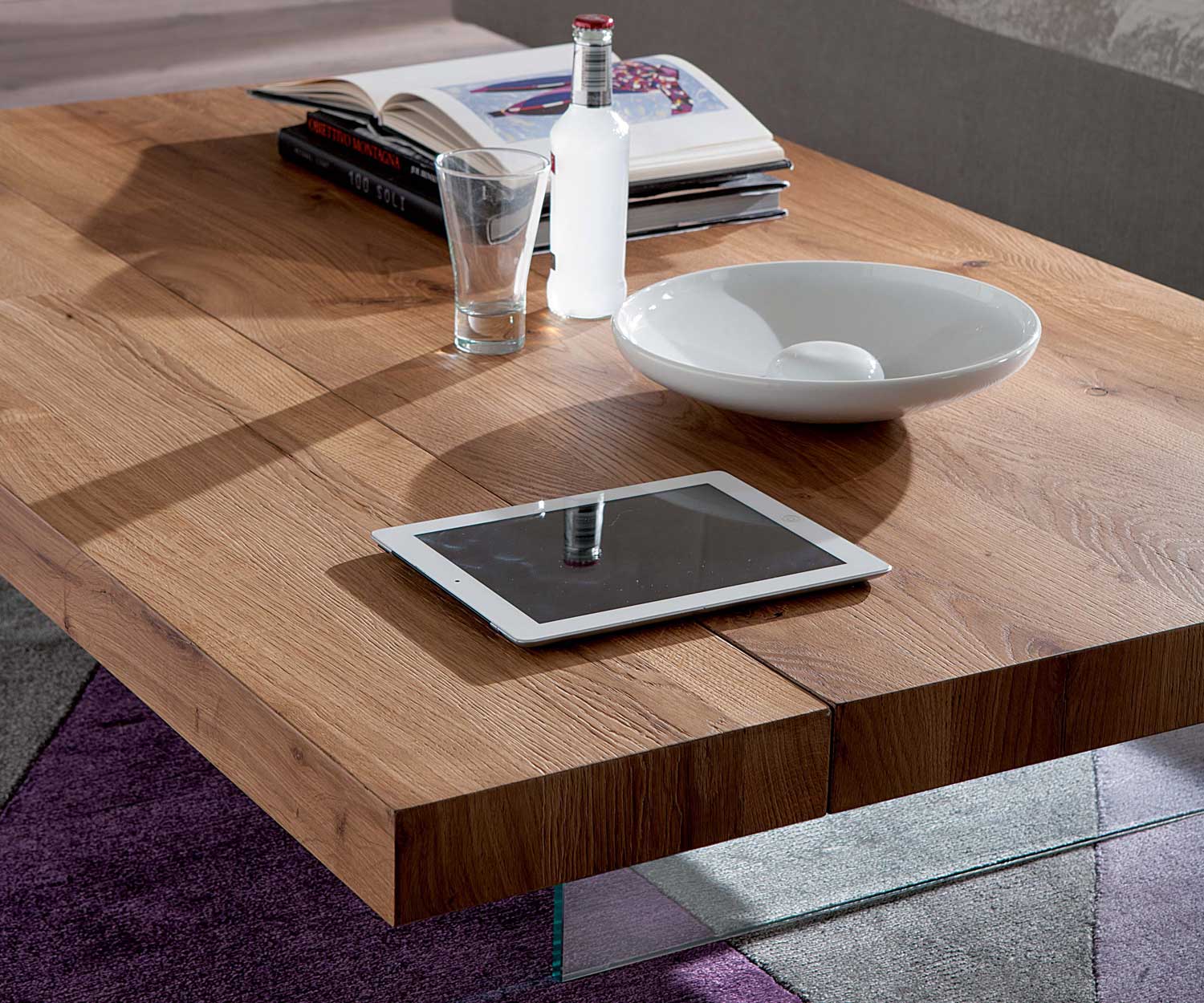 Ozzio Table basse Markus T063 Plateau de table massif plaqué bois véritable 
