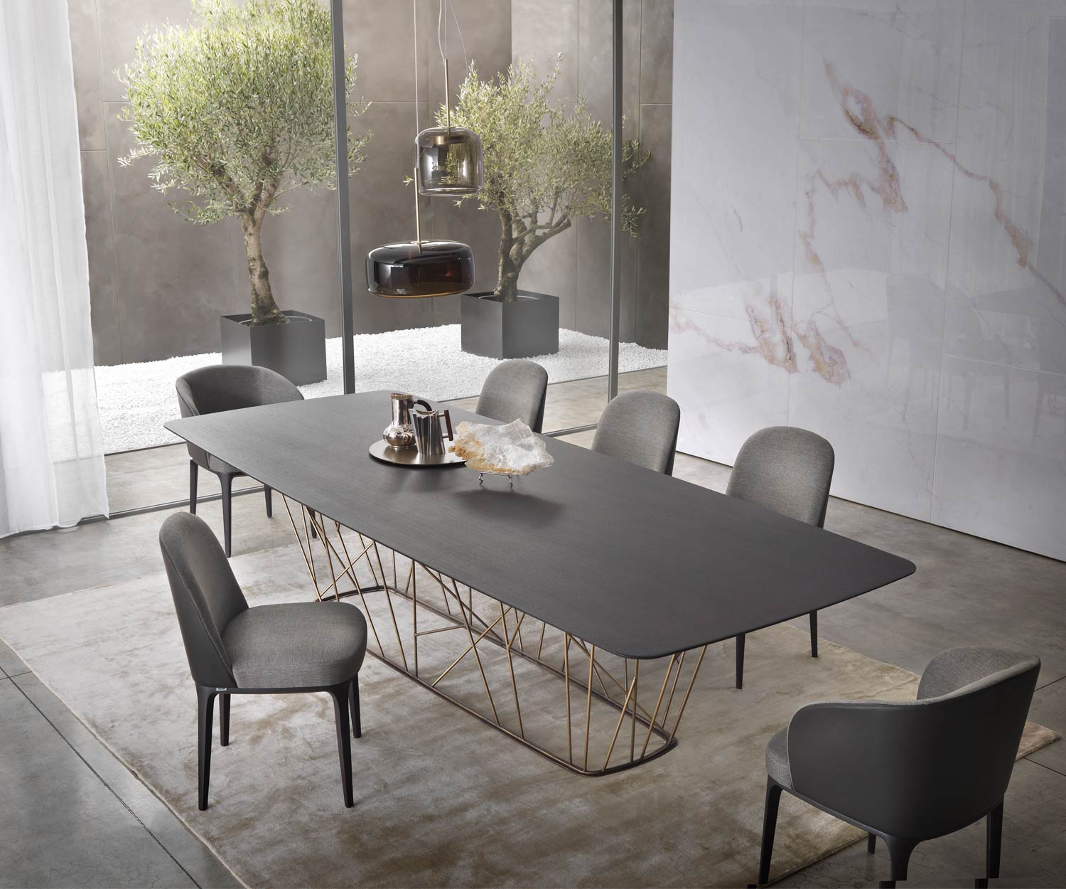 Luxueuse table de salle à manger de conférence Twig de Marelli avec plateau Carrara