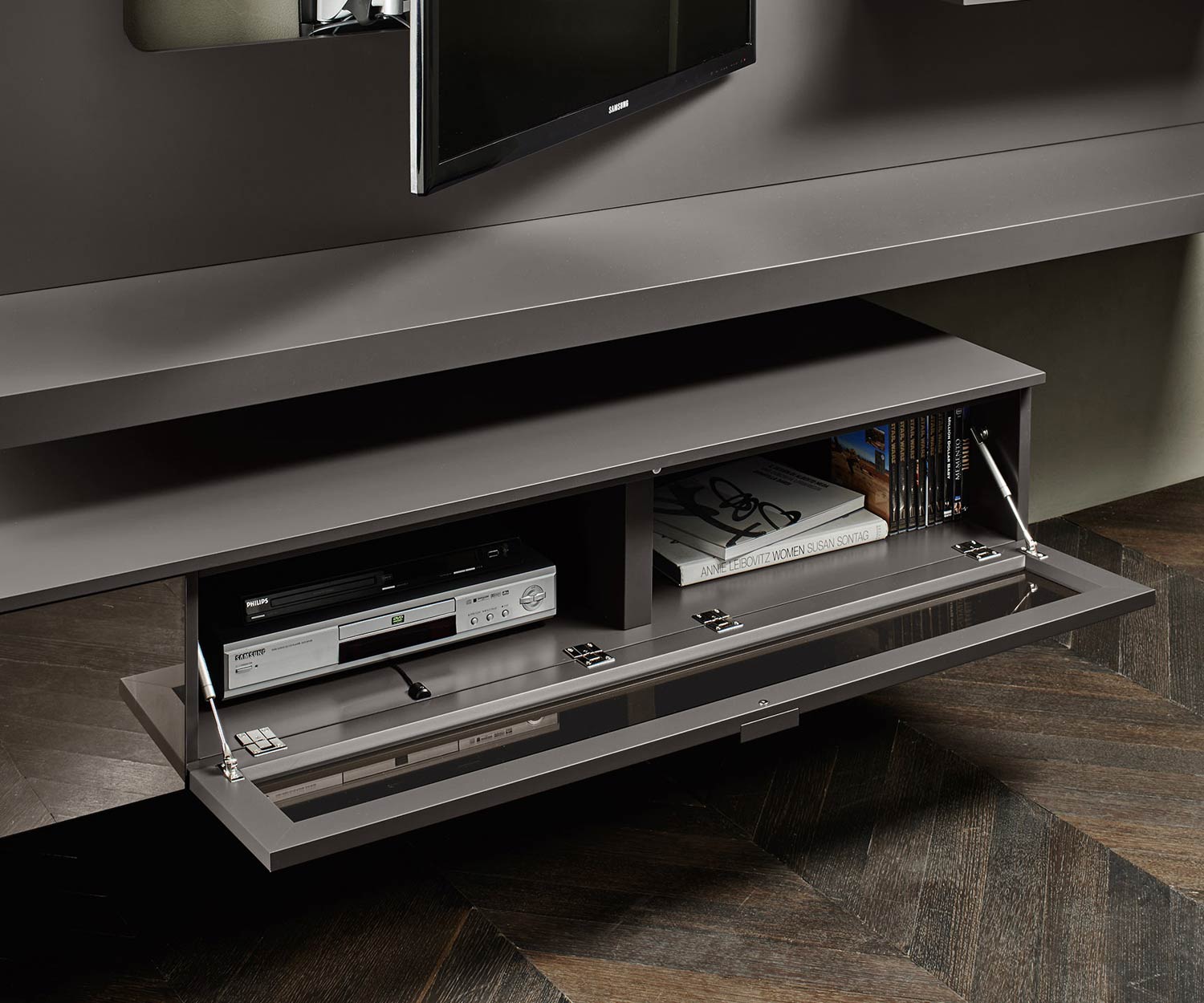 Livitalia Meuble-paroi design C54 de haute qualité en détail avec porte rabattable infrarouge