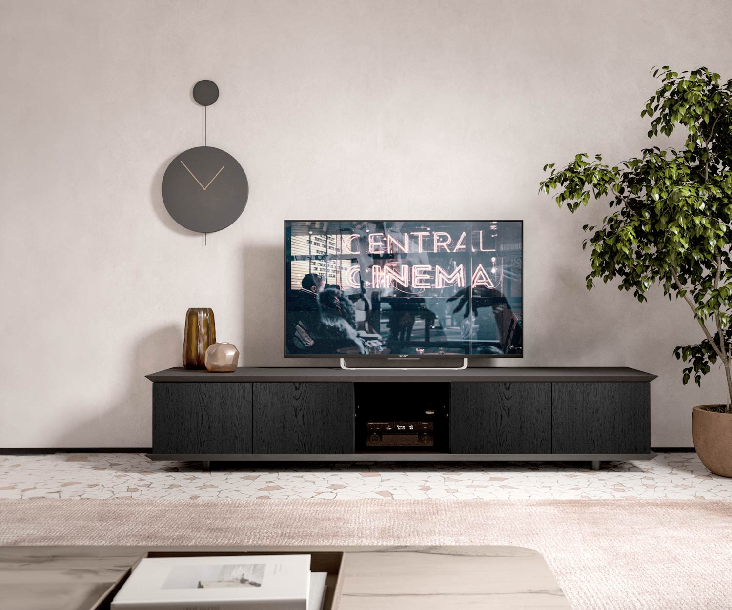 TV Lowboard avec porte en verre pour la technique