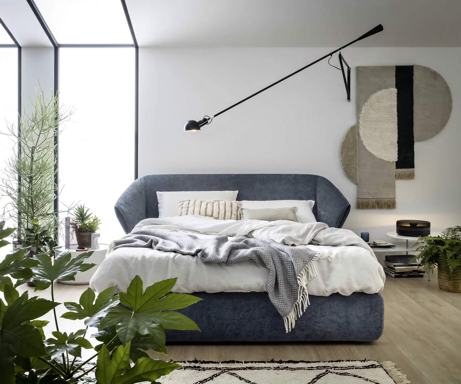 Exclusif Novamobili Lit rembourré Hide tissu gris dans la chambre à coucher