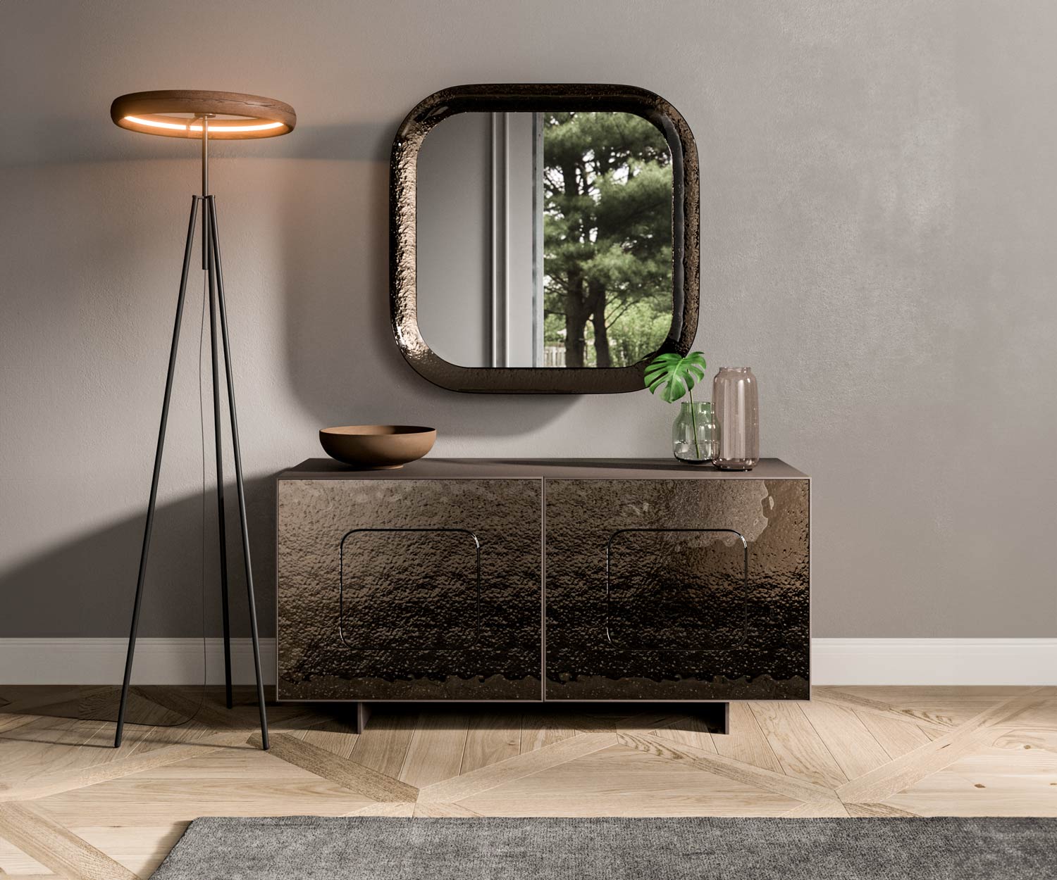 Ozzio Giulia X311 Sideboard design avec verre bronze or Ozzio Giulia X311 Sideboard design avec verre bronze or