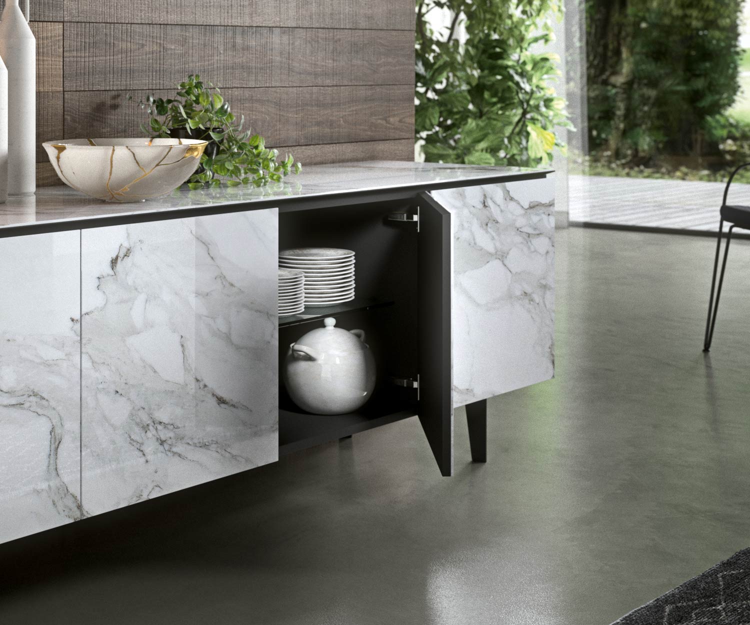 Buffet design de haute qualité sur pieds 210 cm