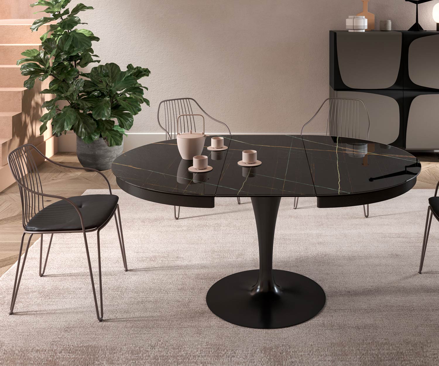 Ozzio Table Eclipse avec structure en métal massif laqué noir Black Pearl Ozzio Table Eclipse avec structure en métal massif laqué noir Black Pearl