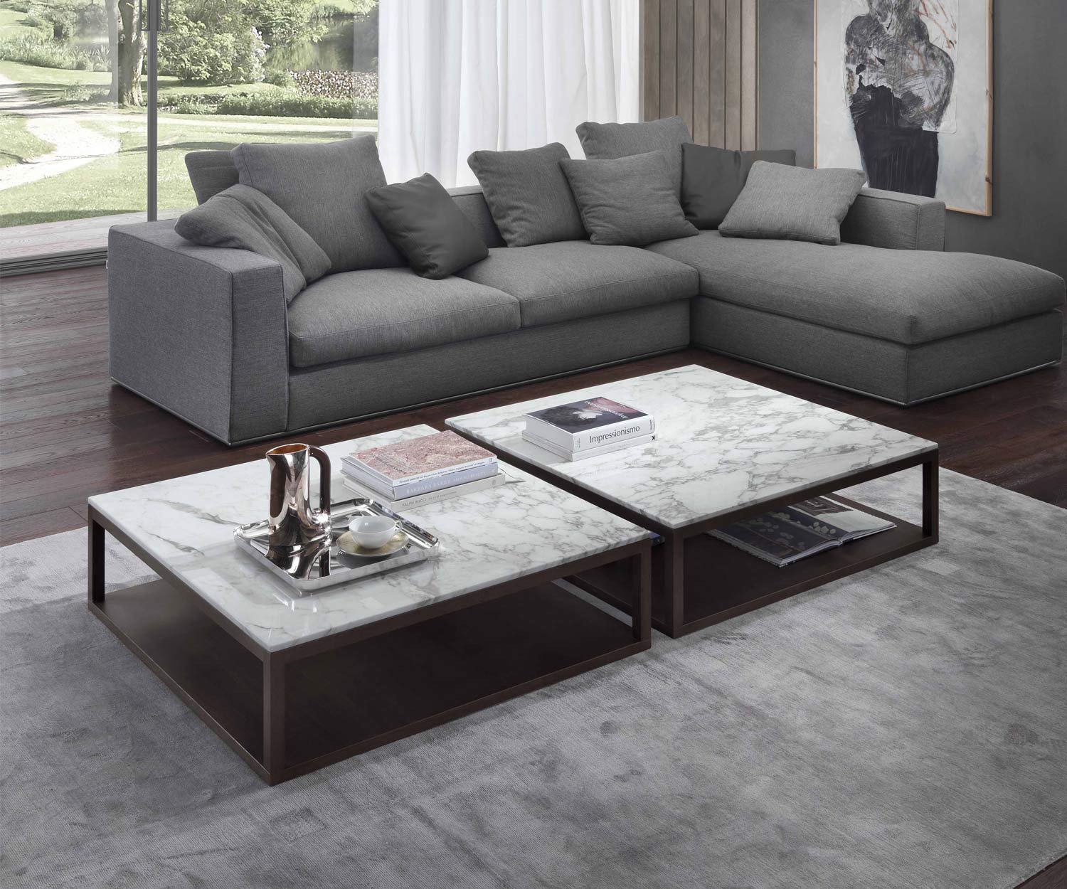 Exclusif Giulio Marelli Design table basse Stone L 95x95 marbre de Carrare plateau de table