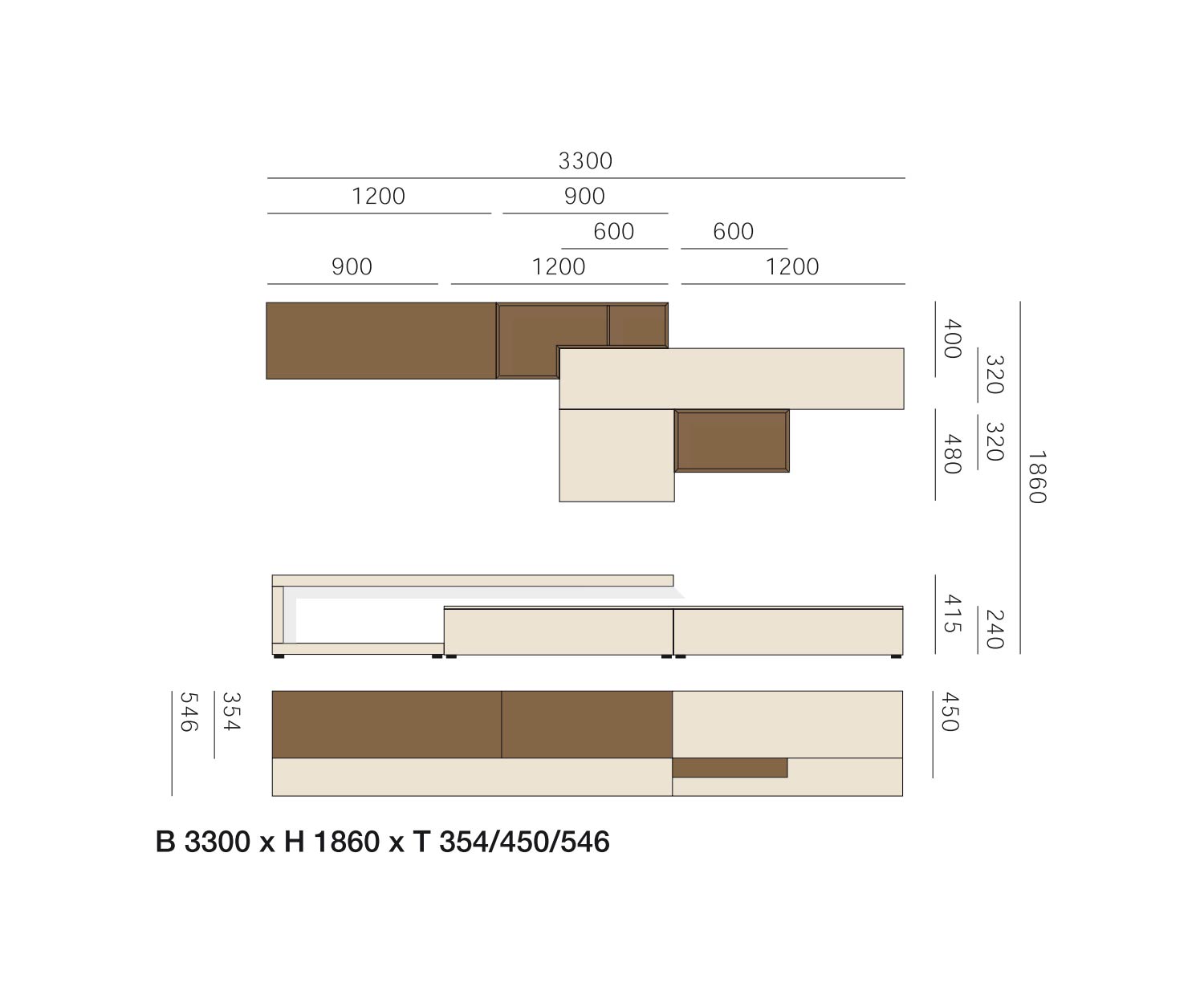 Livitalia Meuble-paroi design C22 Dimensions Esquisse Dimensions