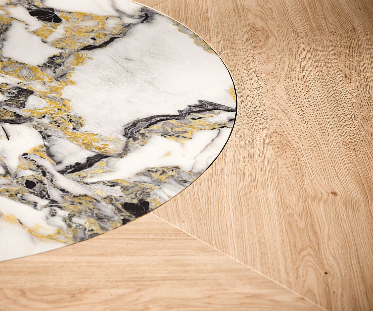Ozzio Veliero T314 Table de salle à manger ronde design Chêne Carbone Emperador