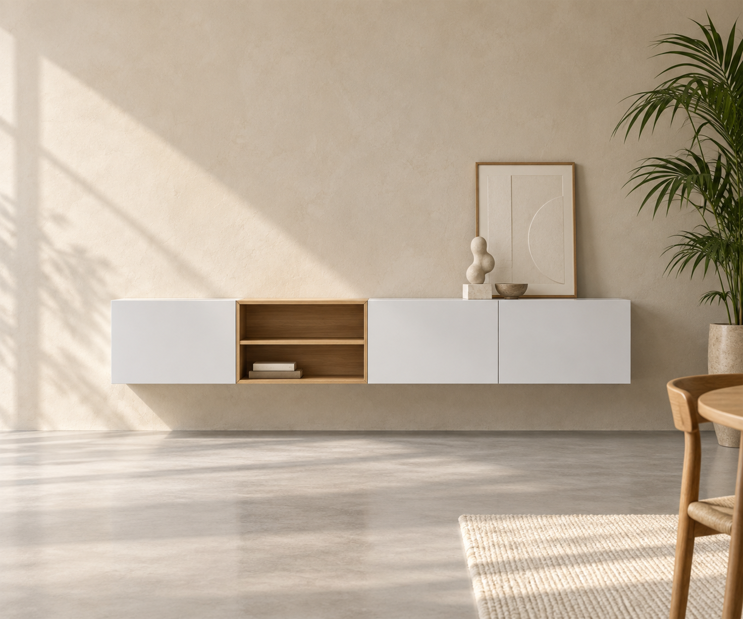 Livitalia Box 18 Buffet suspendu 240 cm – Blanc mat + Chêne clair Livitalia Box 18 Buffet suspendu 240 cm – Blanc mat + Chêne clair